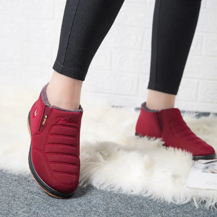 Antislip plush inside rubber outsole women big size lady walking style winter snow boots sneakers trainers shoes loafers