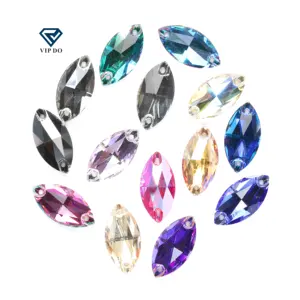 Wholesale Marquise cut flat button sew on stone diamond double hole flat bottom glass crystal diamond DIY clothes accessories