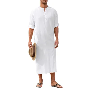 3001 Hot Selling Short sleeve Round Collar Casual Breathable Tropical Style islamic muslim robe for man daily wear