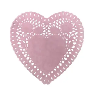 Tapete de papel de encaje de manzana en forma de corazón Rosa Blanco de 8 pulgadas, Decoración de mesa desechable para pastel, postre, manualidades, 200 Uds.
