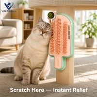 Grattoir à chat pour toilettage autonome, forme de bâtonnet de glace, poils roses, cadre vert menthe, fixation sur pied de table, boule de catnip, 600g