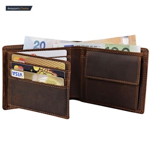 New Arrival Genuine Crazy Horse Leather RFID Blocking Vintage Short Open Closure Polyester Lining Wallets for Men - Product Image 2