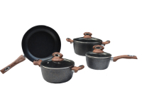Nouvel ensemble de casseroles et poêles en aluminium forgé moulé sous pression, 7 pièces, gris pierre, avec poignée en bois à toucher doux