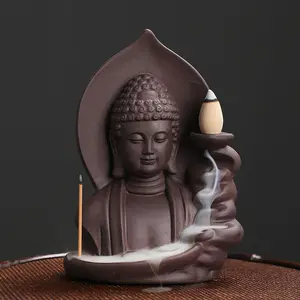 Brûleur d'encens à reflux en argile violette bouddha nuages de bon augure porte-bâton d'encens en céramique décoration maison bureau salon de thé