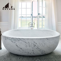 QUYANG Design de bâtiment moderne salle de bain baignoire décorative en pierre naturelle baignoire autoportante en marbre conque
