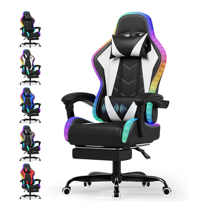 Venta al por mayor barato plegable Pu cuero masaje computadora juego Silla Gamer Racing Rgb Gaming sillas con luces <span class=keywords><strong>y</strong></span> altavoces - Product Image 1