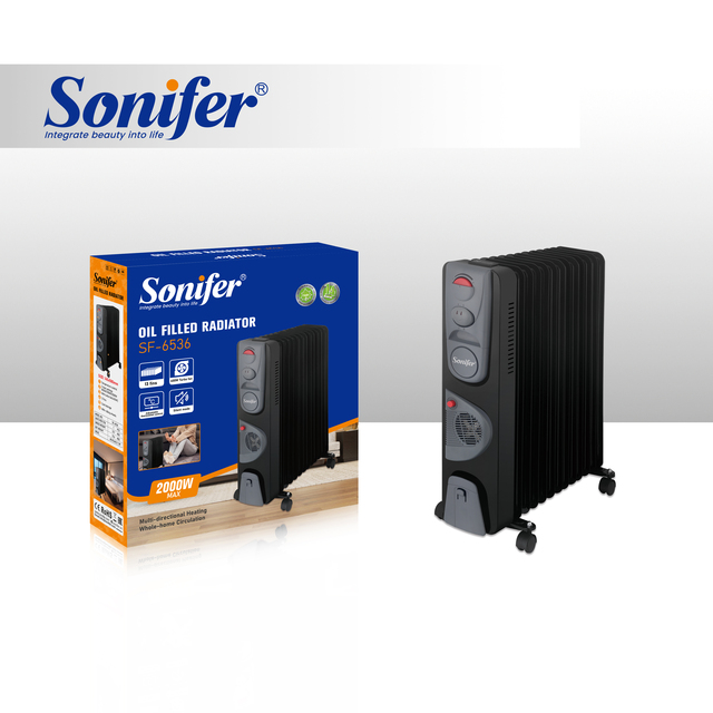 Sonifer SF-6536 2000W Oil-Filled Radiator 13 Fins Electric Room Heater Adjustable Thermostat Freestanding