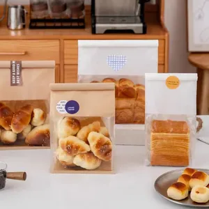 Individuelles Design Stehbeutel aus Kunststoff Backwaren Kunststoffverpackung braune Brot-Lebensmittelbeutel mit Fenster Bäckerei Brot-Papiertüte