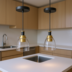 Adjustable Height Glass Shade Pendant Light <b>Bell</b> Shape E27 LED Black Iron Modern Indoor Lighting - Product Image 2