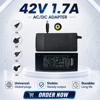 Chargeur intelligent au lithium 42V 1.7A 75W avec connecteur DC 5521, homologué CE FCC pour scooter électrique 36V et vélo électrique