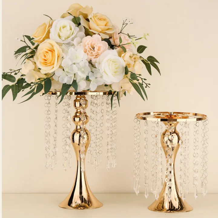 DR-NY Tall Crystal Flower Stand Wedding Road Lead Tall Holders Centerpiece Chandelier Metal Flower Vase