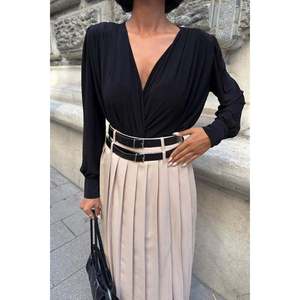 Jupe plissée élégante à taille haute avec double ceinture en satin pour femme 4055 - Product Image 1