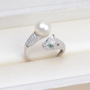 Korean Version S925 Silver Leopard Head Ring for Women New Fashion DIY Accessories with Inlay Setting Empty Pearl <b>Tray</b> Included - Product Image 4