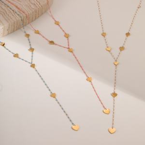 NIMAI不锈钢长流苏心形十字吊坠项链女无光泽彩色珐琅链Y形项链 - Product Image 4