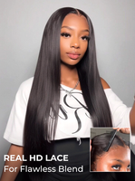 Perruque en cheveux humains vierges ultra-lisses, nœuds simples, dentelle frontale HD 13x5, haute densité, raie maximale, sans colle, pré-épilée, prête à porter