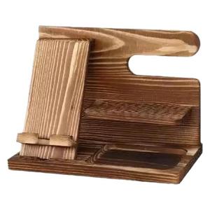 Wooden Desktop Organizer Multi Functional Phone Holder Stand Rectangle <b>Rustic</b> <b>Office</b> Storage For <b>Desk</b> Use - Product Image 1