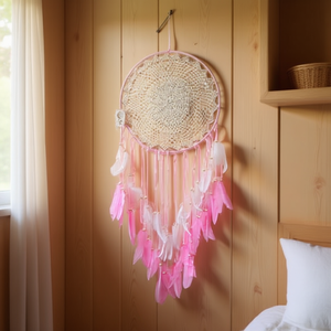 Acchiappasogni 40x120Cm con Piume Rosa, Decorazione da Parete - Product Image 3