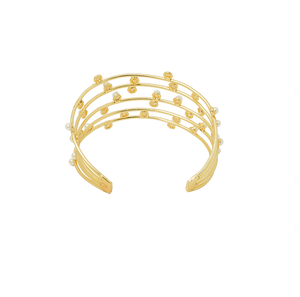 Gold Plated Pearl Cuff <b>Bracelet</b> for Women <b>Adjustable</b> Open Bangle Handmade Fashion Jewelry Party Wear - Product Image 2