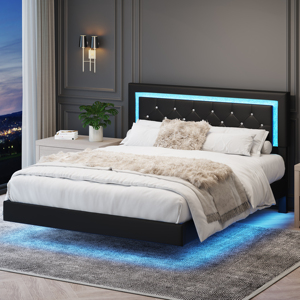 Base <span class=keywords><strong>de</strong></span> <span class=keywords><strong>Cama</strong></span> Moderna <span class=keywords><strong>de</strong></span> Tamaño Completo <span class=keywords><strong>con</strong></span> Cabecera Ajustable, Base <span class=keywords><strong>de</strong></span> <span class=keywords><strong>Cama</strong></span> Flotante <span class=keywords><strong>con</strong></span> Luces LED, Plataforma <span class=keywords><strong>de</strong></span> <span class=keywords><strong>Cama</strong></span> Ensamblada - Product Image 1