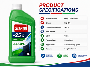 Liquide de refroidissement écologique pour radiateurs de voiture, bouteille de 1L avec FDS, marque SIZHOU, éthylène glycol, point de bouillonnement 100°C-120°C - Product Image 2
