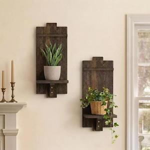 Wooden <b>Wall</b> <b>Mounted</b> <b>Shelf</b> Rectangle 1 Tier Multipurpose Living Room Storage Rack For Plants And Decor - Product Image 1