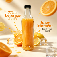 Bouteille en verre transparente à col long de 375 ml avec bouchon noir, pot en verre vide pour le stockage de boissons, sirops, vinaigrettes et liquides – Stock usine