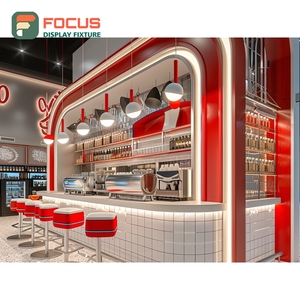 Mostrador de Servicio Personalizado para Cafetería, Acabado en Nogal Negro, Área de Exhibición de Botellas de Sirope, Mostrador de Servicio para Tienda - Product Image 1