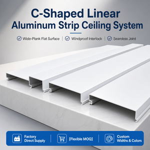 Sistema de Techo de Láminas de Aluminio Lineales en Forma de C, Superficie Plana de Gran Ancho, Resistente al Viento, Unión Entrelazada sin Costuras - Product Image 1