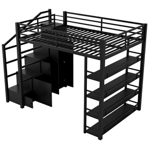 Estructura de Cama Alta Metálica Resistente de Tamaño Completo con Almacenamiento Debajo de la Cama y Estantes Laterales - Product Image 1