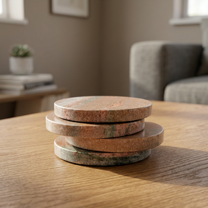 Elegante Juego de 4 Posavasos de Piedra de Mármol Natural Hechos a Mano con Excelente Artesanía para Hogar, Oficina y Comedor - Product Image 3