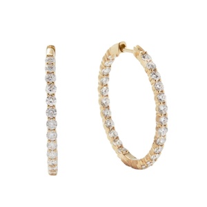 Brinco de Argola Solitário Redondo em Ouro Sólido 14K 18K com Diamante Criado em Laboratório CVD Certificado IGI - Product Image 1