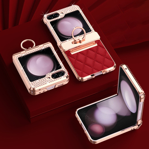 Cubierta de diamante ostentoso de cuero con bisagra chapada de lujo para <span class=keywords><strong>Samsung</strong></span> <span class=keywords><strong>Galaxy</strong></span> <span class=keywords><strong>Z</strong></span> <span class=keywords><strong>Flip</strong></span> 7 FE 6 5 4 <span class=keywords><strong>3</strong></span> soporte de anillo a prueba de golpes - Product Image 1