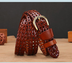 Nouvelle ceinture en <span class=keywords><strong>cuir</strong></span> de vachette tressé pour homme et femme, ceinture décontractée pour jeans, golf, entièrement réglable, ceinture en <span class=keywords><strong>cuir</strong></span> unisexe avec boucle à ardillon - Product Image 6