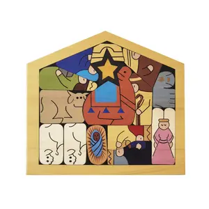 薪焼きデザインのキリスト降誕パズルおもちゃ木製イエスパズルゲームキリスト降誕セットセール