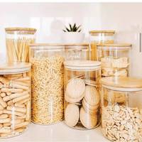 Bocal en verre avec couvercle en bois de bambou, rangement de cuisine, offre spéciale