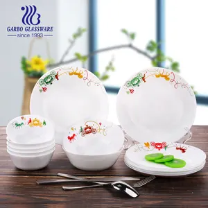 Wholesale Plate Tableware Hot Sale Dinner Plates New Design 14 Pcs Clear Opal Glass Dish For Dinner Serving