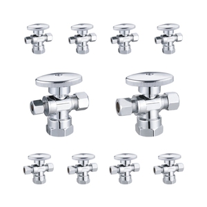 Grifo de latón cromado Olde Chrome Plated LF de 1/4 de vuelta con doble salida Comp X Compl X F1960 Angle - Product Image 2