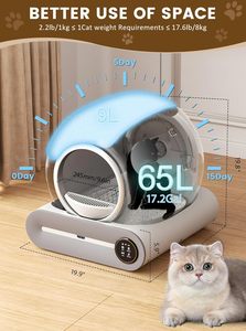 Robot de actualización 2025, caja de arena de autolimpieza automática, <span class=keywords><strong>Extra</strong></span> grande, 65L, 9L para múltiples gatos, características de esterilización de iones negativos - Product Image 5