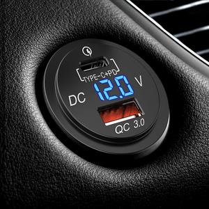 Nhà Máy Giá loại C + PD kép USB QC3.0 xe máy kỹ thuật số vôn kế/xe sạc ổ cắm với LED - Product Image 5