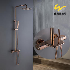 Ensemble de robinet de douche mural en cascade thermostatique en cuivre massif brossé or luxueux, avec douchette de plafond, design personnalisé - Product Image 3