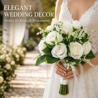 Bouquet de roses blanches en soie fait main, réaliste, pour mariage, décoration de demoiselles d'honneur