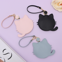 Loupe portable en forme de chat de dessin animé avec étui en cuir et sangle rétractable, pochette de protection en cuir PU, sac breloque