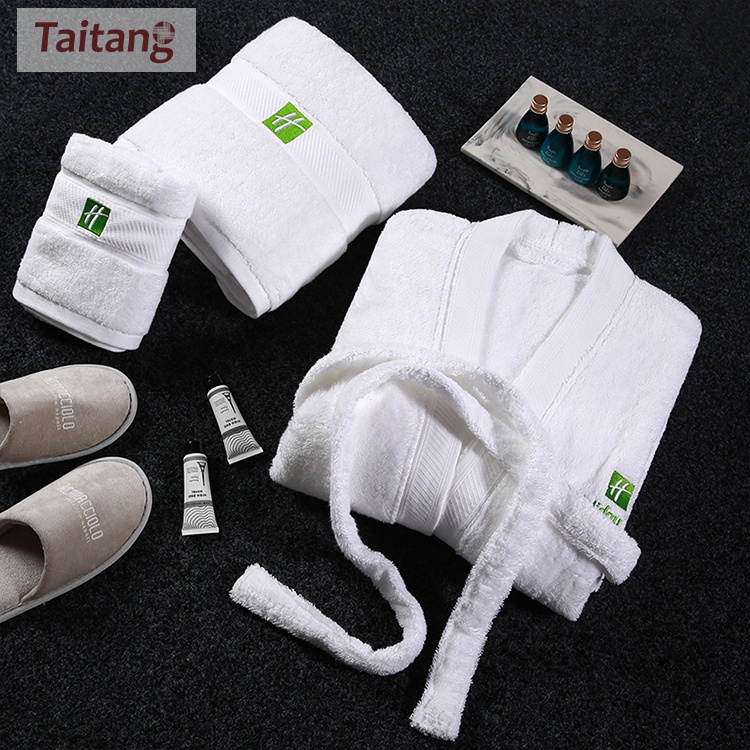 Taitang Unisex 5 Star Bata de baño Set Blanco Toalla de algodón egipcio Bata de baño