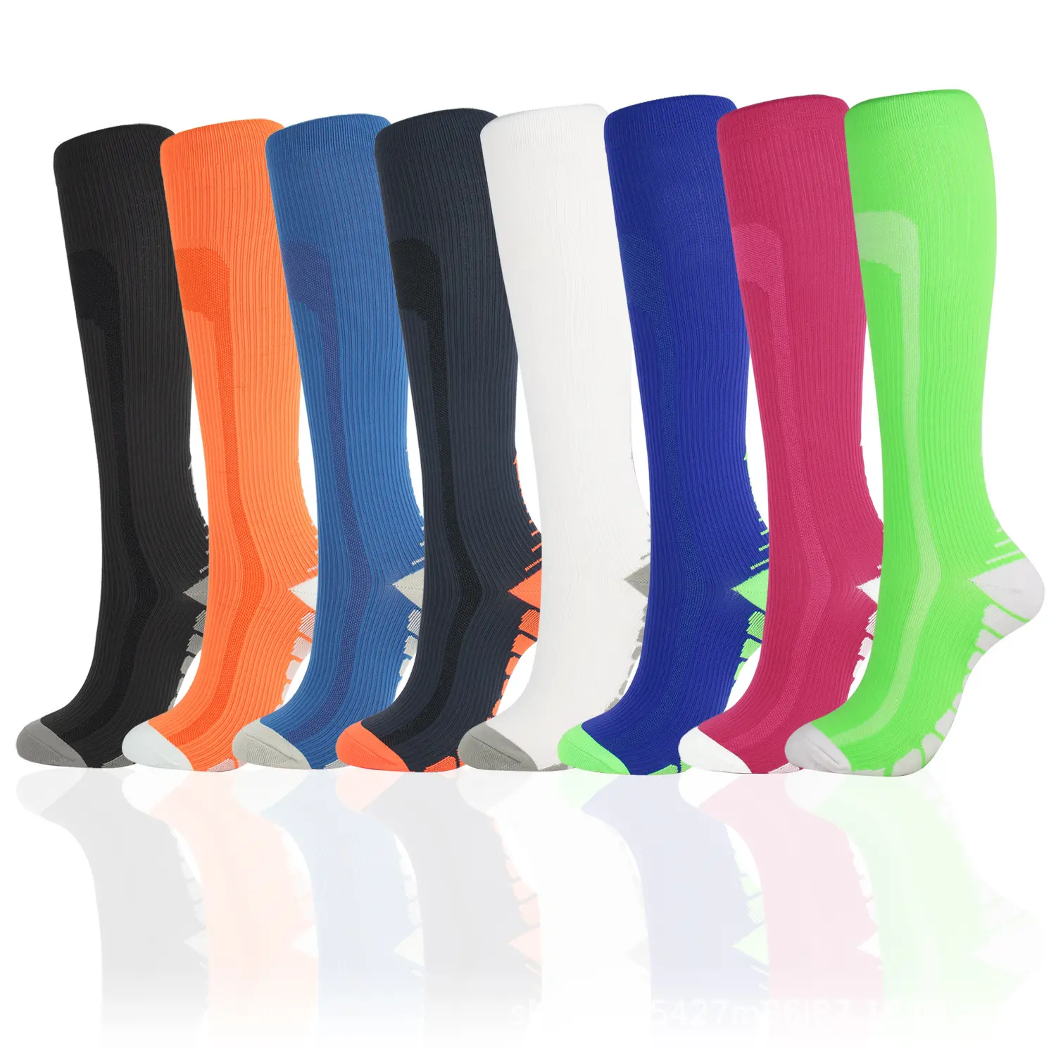 oem high quality solid color skin black white knee high performance running compression socks for training recovery