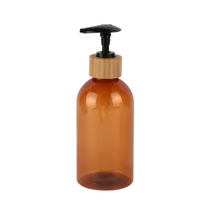 High Quality Eco-Friendly 300ml PET Plastic Bottle with Bamboo Lotion Pump Skincare Packaging with Pump Sprayer Seal