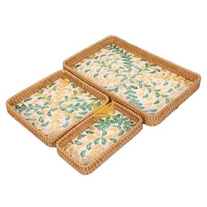 Bandeja Rectangular Elegante de Ratán y Madreperla para Hostelería y Restaurantes, Venta al Por Mayor para Exportación - Product Image 1