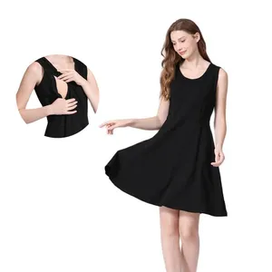 Good Stretch Cotton Breastfeeding Dress Invisible Zipper Nursing Singlet Dresses Plus Size S To 4XL Stock Wholesale