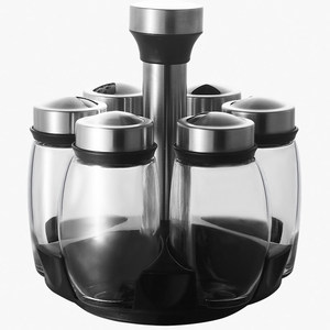 Support à épices rotatif en gros avec 6 bocaux en verre, 360°. Organisateur rotatif pour comptoir de cuisine, récipients hermétiques avec couvercles en acier - Product Image 6