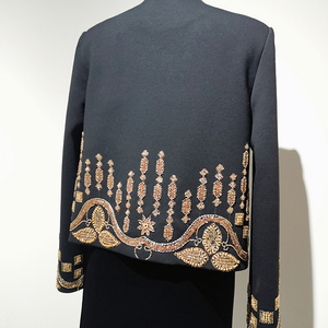 Nouveau Style industrie lourde perlée broderie <span class=keywords><strong>veste</strong></span> bouton unique à manches longues décontracté mode strass manteau femmes - Product Image 3