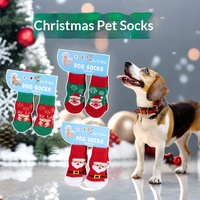 Chaussettes pour animaux de compagnie, chaussettes de Noël, motifs Père Noël et bonhomme de neige ; couvre-pattes antidérapants et résistants à la saleté en polyester pour petits chiens